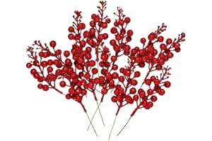 HPYSHP 12Pcs Christmas Glitter Berries Stems, Artificial Fruit Berry Picks Holly Berry Twig for Xmas Tree Ornament, DIY Craft Christmas Wreath Garland Winter Holiday Decoration (Red)