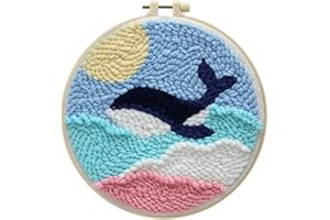 PRVCFZ Punch Needle Kit,Punch Needle Kit with Whale Pattern,Punch Needle Kits for Beginners,Beginner Punch Needle DIY Embroidery Kit,for Child, Woman, Man Craft Punch Needle Hoop Kit