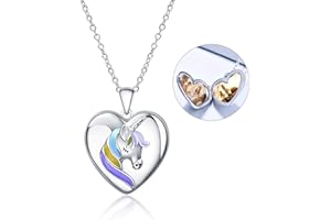 TOUPOP Kette mit Foto für Mädchen Sterling Silber Foto Halskette für Frauen Einhorn/Elefant/KatzeAnhänger/Meeresschildkröte kette Herz Medaillon Foto Kinder Schmuck Geburtstagsgeschenke