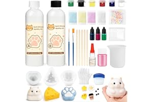 1DFAUL Liquid Silicone Squishy Making Kit, 17.6oz Squishy Gel Make Your Own Squishies, No Bubbles & Fast Cure, with Hamster, Cat Paw, Cheese Molds, Fun Stress Relief, DIY Gifts
