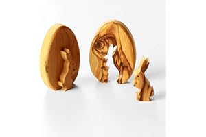 ‎KASSIS GESCHENKARTIKEL Kassis Geschenkartikel Olivenholz Osterdeko Tischdeko Osterhase im Ei 7 cm aus Bethlehem (ohne Gravur)
