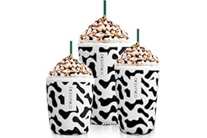 Diceaynico Cup Sleeve, 3 Pack Reusable Cup Cooler 3 Size Coffee Coolies Sleeves for Iced & Hot Drinks - 16-32oz (Cow Print)