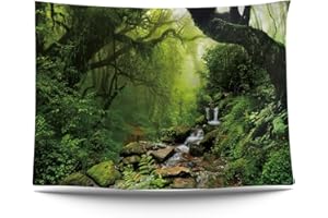 Ulticool Poster mural motif forêt tropicale nature, plantes écologiques, cascade - 200 x 150 cm - Poster de jardin - Grande tapisserie - Accessoire de décoration pour jardin et salon