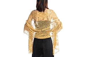 GIBZ Chal de Mujer con Purpurina Bordada Finas Estola Florales con Lentejuelas Para Vestidos de Noche de Boda