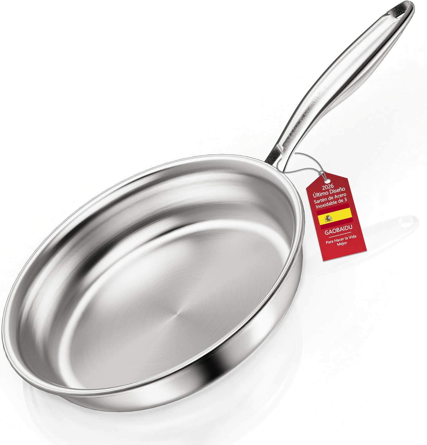 gaobaidu Sarten tricapa triply Natural,Sin Revestimiento,inducción y horno hasta max. 400 °C，Sartén de Acero Inoxidable Apta Inducción, Acero Inoxidable Cromargan (28CM)