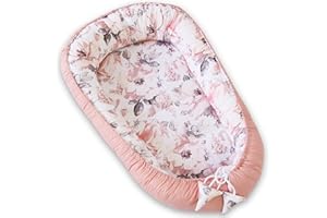 PIMKO Réducteur Lit bébé 2 côtés bébé Cocon - Baby Nest Nourrissons Lits bébés cocons 100% Coton pour lit pour Nouveau-né Nid de bébé (Motif Fleurs - Rose) (Rose à Fleurs)