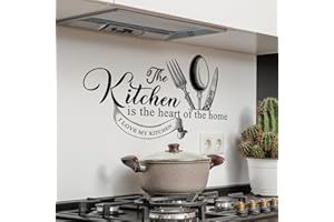 Runtoo "Kitchen is The Heart of The Home" Naklejka ścienna z czarnymi napisami Widelec i Nóż Cytaty Zdobienie ścienne do kuchni, jadalni, restauracji Dekoracja ścienna
