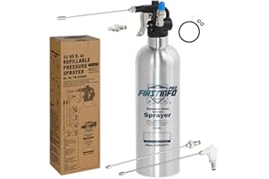 FIRSTINFO TOOLS FIT YOUR NEEDS FIRSTINFO A1636K Patented Refillable Brake Cleaner Spray Bottle, 650ml Stainless Steel Pressure Sprayer, Max 110psi, Reusable Aerosol Can, W/ 4 Nozzles