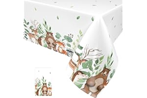 Paready 1 Pack Woodland Animals Tablecloths, Jungle Animals Theme Tablecloths for Boys Girls Party Decorations, Wild One Party Table Cover for Baby Shower Kids Birthday Zoo Party Supplies, 54" x 108"