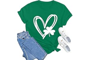 SUWATOIN Womens St Patricks Day T Shirt Shamrock Heart Print Shirt St. Patrick's Day T-Shirt Irish Gift Tops