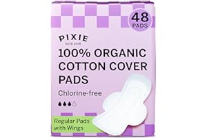 PIXIE CUP Pixie Compresas Regulares de Algodón Orgánico con Alas – Ultrafinas, Antifugas y Transpirables – Compostables, Sin Perfume – 48 Unidades