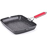 Moneta Bistecchiera 24 x 34 cm Pro Grill con Manico Pieghevole anche per Induzione, antiaderente