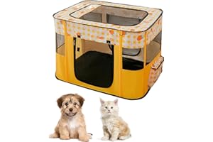 DAILJMON Foldable Portable Pet/Dog Playpen Crate,Pet Exercise Pen Tents Dog Kennel House Playground for Puppy Dog/Kitten Cat Indoor Outdoor Travel Camping Use70X55X45CM (S,Yellow)