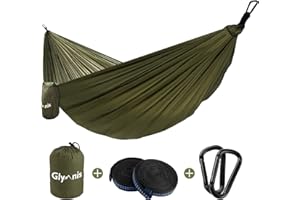 Glymnis Hamac Ultra-léger en Nylon 300kg Capacité de Charge 275x140cm avec 2 x Sangles en Nylon et 2 x Mousquetons pour Camping Voyage Exterieur Jardin