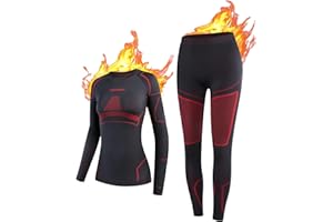 NOOYME Thermounterwäsche Damen Elastisch Thermounterwäsche Atmungsaktive Flexibel Skiunterwäsche Damen Funktionsunterwäsche Damen Warm Thermohose Thermounterhemd Thermounterwäsche Damen Extra Warm
