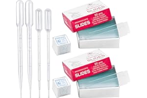 KELISTINY Blank Microscope Slides and Cover Slips, 100 Pcs Pre-cleaned Slides and Ground Edge 200 Pcs Microscopes Square Cover Glasses with 1ml 2ml Plastic Droppers