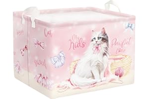 Clastyle Cestos Almacenaje Infantil Gato Lindo Cesta Ropa Sucia Plegable para Habitación Infantil Dormitorio Cajas de Almacenaje Juguetes para Mujeres Chica, Rosa, 40 * 30 * 30 cm