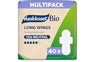 DELIPAP Vuokkoset Eco Maxi - Compresas finas con alas, Biodegradables 28,4 cm| Multipack 40 unidades para piel sensible |Algodón Orgánico | Sin colorantes, fragancias ni cloro |Núcleo Absorbente Ecológico |