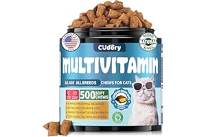 CUDORY Cat Multivitamin Chews – Supports Energy and Skin & Coat – With Taurine, B-Complex, Zinc Methionine & Selenium Yeast – Daily Health Supplement for Cats of All Ages (500 Chew)