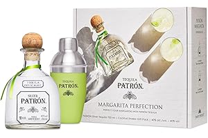 PATRÓN Silver Premium Tequila and Cocktail Shaker with Gift Box, 40% ABV, 70cl, Made from the Finest 100% Weber Blue Agave, Handcrafted in Small Batches in Mexico, 700ml