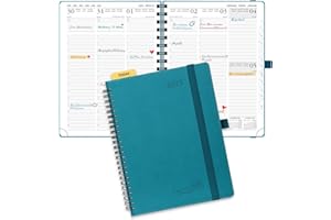 ‎POPRUN POPRUN Kalender 2025 Wochenplaner Ringbuch mit Softcover, ca. A5 (22 x 16,5 cm), 12-Monate-Terminplaner (Jan.2025-Dez.2025) 1 Woche 2 Seite mit 100 GSM FSC®-Zertifiziertem Papier - Pazifikgrün