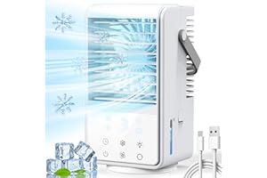 AONELAS Aire Acondicionado Portátil,Mini Enfriador de Aire,1000ML,Enfriador por Evaporación con 7 Colores, Temporizador 1-9H,3 Velocidades, Oscilación de 90° para el Hogar/Oficina.