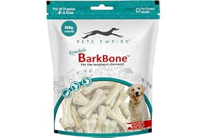 PETS EMPIRE Rawhide Pressed Chew Dog Bone Pack 4 Inches, Chewy Dogs Training and Feeding Treats, Crunchy Chew Calcium Bones, Pet Haddi Treat for Dogs, Pups, Puppies - 500g