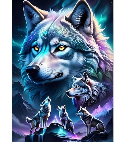 5D Diamond Painting Kit, complete set, doe-het-zelf diamantschilderij, indianen, wolf, adelaar, strass, borduurwerk, kit voor volwassenen en kinderen, kunst, voor wanddecoratie thuis, vierkante drill 50 x 70 cm