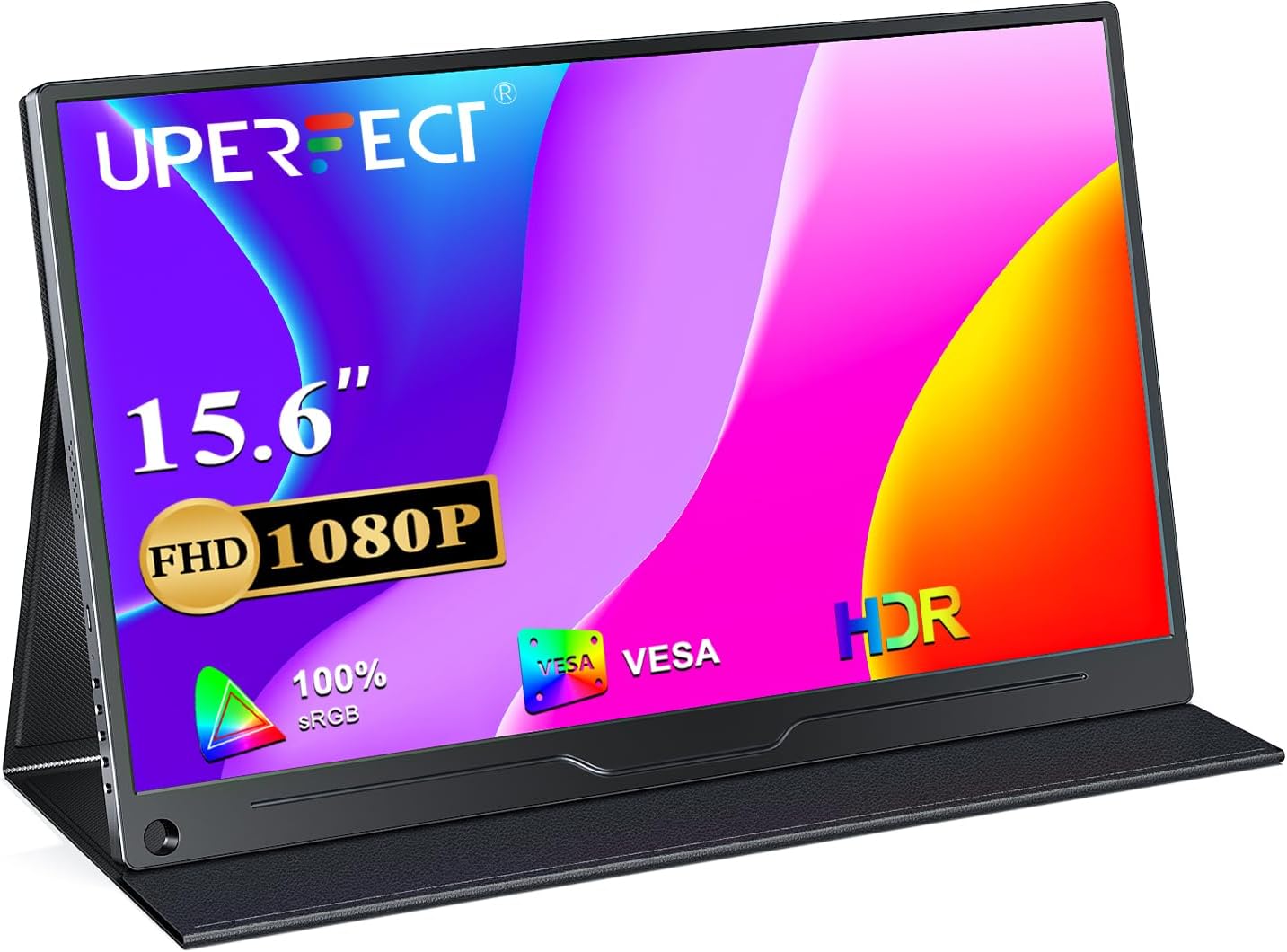 UPERFECT Portable Monitor FHD 1080P 15.6 Inch Monitor IPS Display Matte Screen, with Standard HDMI/Type-C, Support VESA, Second Display for Laptop/PC/PS/Phone, with Smart Cover