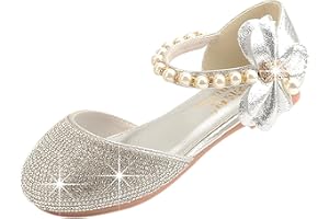 YOSICIL Ballerine Bambine e Ragazze Pelle Scarpe Singole Festa Danza Ragazza Ballerine Partito Scarpe Principessa Eleganti Piatto Ballerina Velcro Perla Sandali Partito da Ragazze