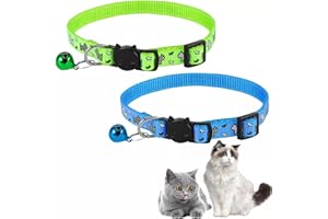 Eruinfang CKatzenhalsband,mit Glocke und Schnalle, Verstellbar 20-32 cm, Halsbänder für Katzen,Kätzchen- Und Welpenbedarf 2Pack Himmelblau&Grün