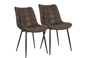 WOLTU Pack de 2 Sillas de Comedor Asiento de Cuero Artificial Silla Diseño Silla Tapizada Estructura Metálica Sillón con Respaldo Silla de Cocina Marrón