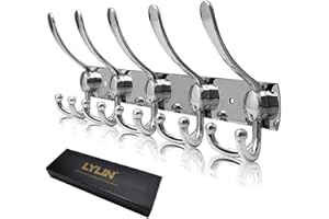 LYLIN Porte Manteau Mural en Acier Inoxydable, Patères Porte Manteaux Crochet Mural pour Manteaux Serviettes Peignoirs (Argent, 15 Crochets, 1pcs)