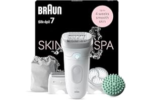 Braun Silk-épil 7 SkinSpa, Epilator with Wide Head for Easy Hair Removal, Wet & Dry, Lasting Smooth Skin, All-in-One Kit, 7-081, White/Silver