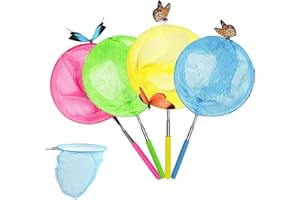 Artong 4 colour Stainless Steel Butterfly Nets Retractable Net Children's Fishing Nets Insect Net Catching Fish Net Pocket Retractable Net Water Play toys