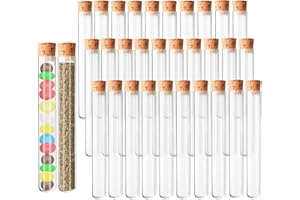 YFLeomry 30 Stück Reagenzgläser mit Korken, 16x100mm Reagenzglas Vase aus Kunststoff, Reagenzgläser für Blumen, Deko, DIY,Candy,Spices,Liquids