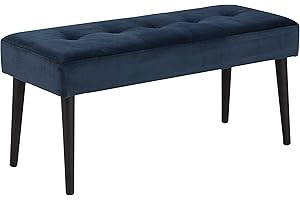 AC Design Furniture Gloria Banco, L: 95 x An.: 38 x H.: 45 cm, Azul Oscuro, Terciopelo/Metal, 1 pz