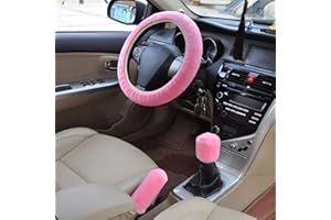 ‎LEONSHCO Lenkradbezug Plüsch, 3 Stück Universal-Lenkradhüllen, Auto-Lenkrad Bezug mit Handbremsenbezug/Schaltgetriebebezug, Lenkradabdeckung 36–39 cm, Auto Winter Zubehoerweich rutschfest Flauschig (Rosa)