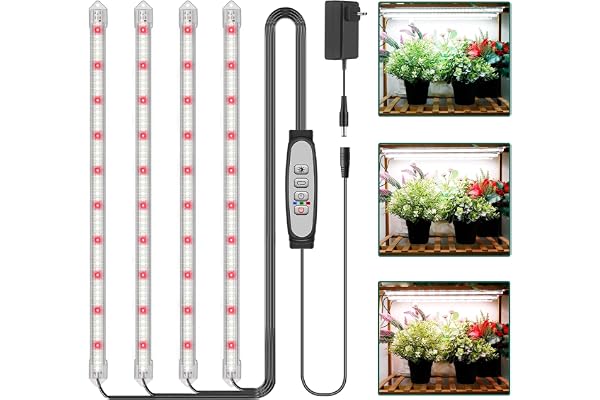 COKOLILA 4 Barres Lampe pour plantes LED, Sunlike Lampe Horticole 240 LED avec minuterie Auto ON/Off 6/12/18H, 3 modes d'éclairage, 5 Luminosité
