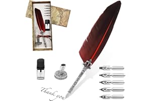 AOMAYLL Stylo Dip à Plume, Plume d'oie à Encre, Set de Calligraphie Vintage avec avec 5 Plumes de Rechange, Encre, Porte-stylo (rouge)