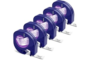 MarkField Compatible con Dymo LetraTag Cinta de Etiquetas Transparente 12mm x 4m para LT-100h LT-100T LT-110T, Compatible con Dymo LetraTag Recambios Clear Etiquetas, Negro sobre Transparente