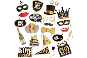 KissDate 24Pcs 50th Birthday Photo Booth Props, Funny DIY Kit for Men Women 50th Party Supplies 50th Birthday Decorations for Men (Black and Gold)