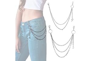 Charshiu 2 Pcs Jeans Ketten, Metall mehrschichtig Jeans Ketten Mode Hip Hop Hosen Kette,Jeans Gürtel Ketten Hosenkette Set für Männer Frauen Hip Hop Style Gürtel Brieftasche Silber