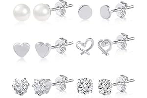ASH'S CHOICE Sterling Silver Stud Earrings, 6 Pairs Sterling Silver 925 Studs Set For Women Girls Kids, Multipack Small Stud Earrings, Hypoallergenicl Mini Sleeper Cartilage Studs Jewelry Gift