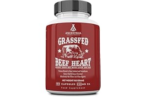 Ancestral Supplements Grass Fed Beef Heart Supplement, Non-GMO CoQ10 Supplement with No Fillers or Flow Agents Supports Heart Health and Mitochondrial Health, 180 Capsules