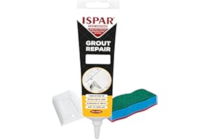 Ispar Joint carrelage blanc 400g – kit reparation carrelage avec spatule et éponge pour salle de bain, cuisine, intérieur | colle carrelage prêt à l'emploi