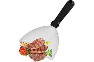 XFLYP Cucchiaio da Barbecue con Spatola Rettangolare in Acciaio inox, Con Manico Resistente al Calore, per Sollevare e Girare Uova, Bistecche, Ideale per Barbecue e Piastra Piatta(Pala semicircolare)