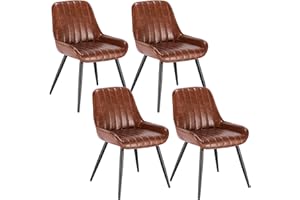 Lestarain 4 sztuki krzesła do jadalni, retro krzesło kuchenne, krzesło do salonu, siedzisko PU, krzesło retro z metalowymi nogami, krzesło dla gości, brązowy
