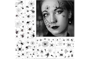 BLUELVES Tatuajes Temporales Arañas,10 Hojas Halloween Pegatinas Tatoo, Pegatinas cara Halloween,Calcamonias Telarañas Tatuajes, Pegatinas Halloween para la cara para Mascarada Carnaval Maquillaje