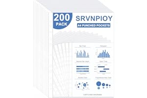 Srvnpioy Gestanzte Taschen A4, 200 Polytaschen, 40 Mikron, 200er-Packung, A4, durchsichtige Kunststoff-Gestanzte Taschen, Ordner, Aktenmappen, Hüllen